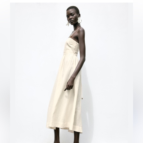 Zara NWT beaded strappy linen blend dress 8372/099 - Picture 5 of 8